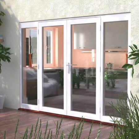 SW Plastic Patio doors. Four windows and two doors finished in white.